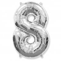 Фольгированный шарик цифра "8" серебро 40" FlexMetal