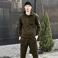 Мужской флисовый спортивнй костюм олива Зимний теплый мужской костюм флис