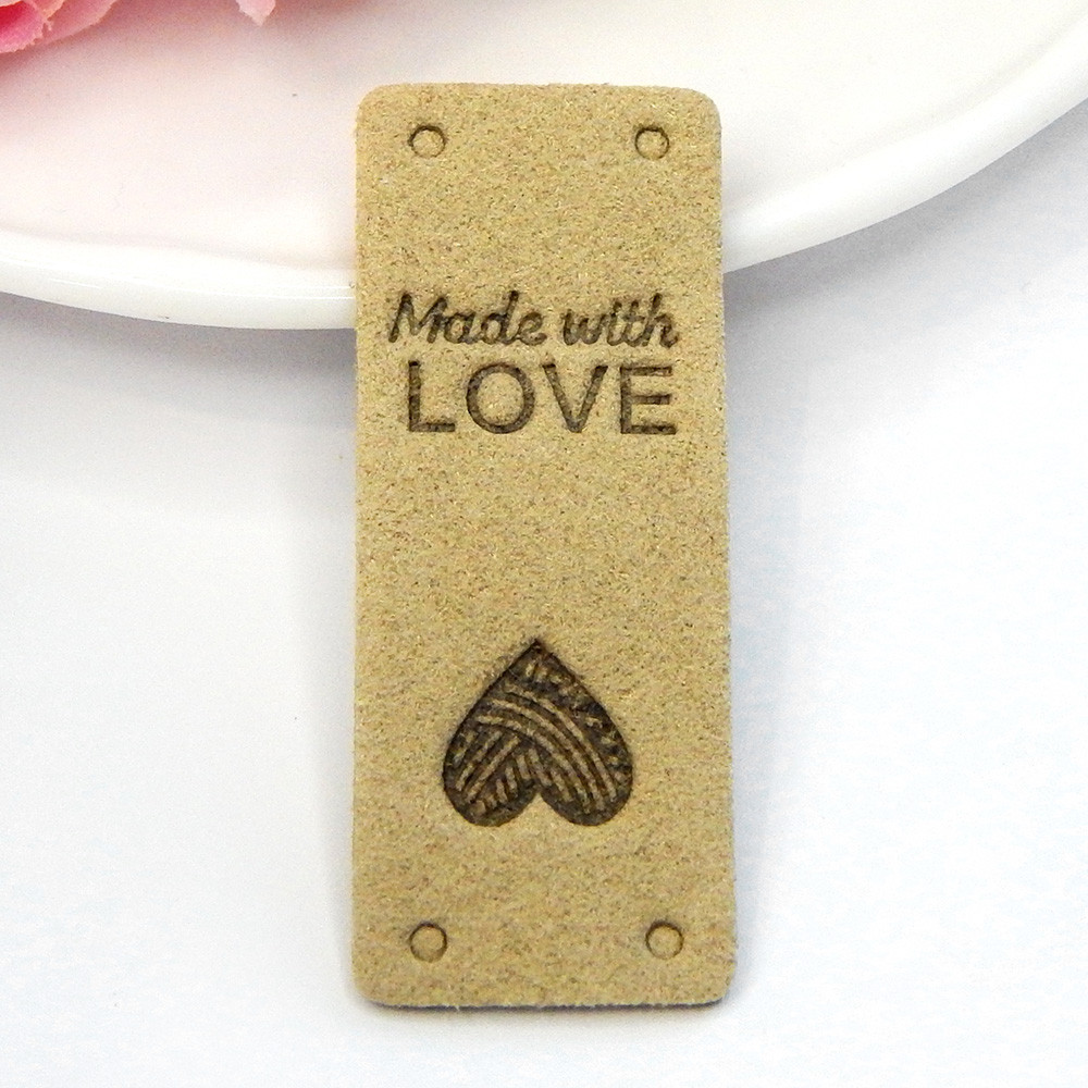 Бирка замшева "Hand made with love", 5х2 см, фісташковий
