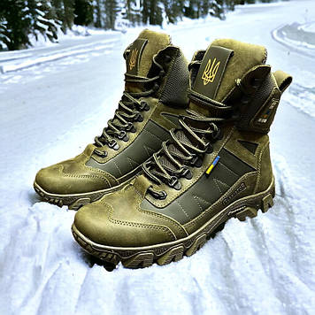 Чоловічі тактичні берці зимові на хутрі хакі з гербом, військові черевики зима, розмір  40 41 42 43 44 45 46