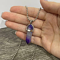 Натуральный камень Фиолетовый агат с прожилками кулон кристалл шестигранник на цепочке - подарок парню девушке