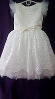 Детское нарядное платье АЖУР для девочки 5-6 лет, цвет молочный