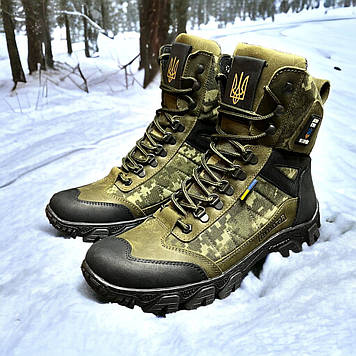 Чоловічі тактичні берці зимові на хутрі хакі з гербом, військові черевики зима, розмір  40 41 42 43 44 45 46