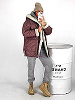 Женская зимняя стеганая двусторонняя куртка из плащевки и меха размер oversize 42-48
