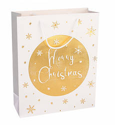Новорічний подарунковий пакет "Merry Christmas gold" 26*32*10 см, ламінований картон