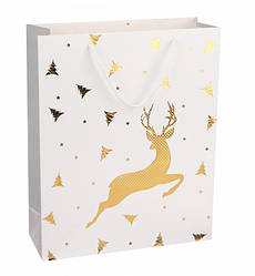 Новорічний подарунковий пакет "Олень золото" 26*32*10 см, ламінований картон