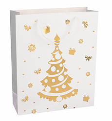 Новорічний подарунковий пакет "Christmas tree gold" 26*32*10 см, ламінований картон