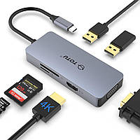 USB C HUB 6 в 1 адаптер хаб Type C Hub with 4K HDMI Port, VGA Port, 2 USB 2.0 Ports, SD/TF Card Reader