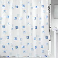 Шторка для ванной текстильная MILANO белая с синим 180х200 см, Spirella 10.01187