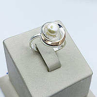 Кольцо серебряное с жемчугом и золотыми пластинами 19,5 3,83 г