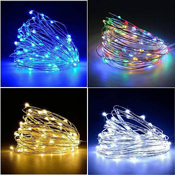 Гірлянда новорічна Роса 5 м LED, світло біле, тепле біле, синє, мультик USB з пультом