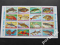 М/лист 16 марок Экваториальная Гвинея 1974 рыбы