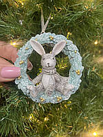 Підвіска декоративна керамічна "Милий кролик", 8 см, сірий з мятою, Elisey 2007-219