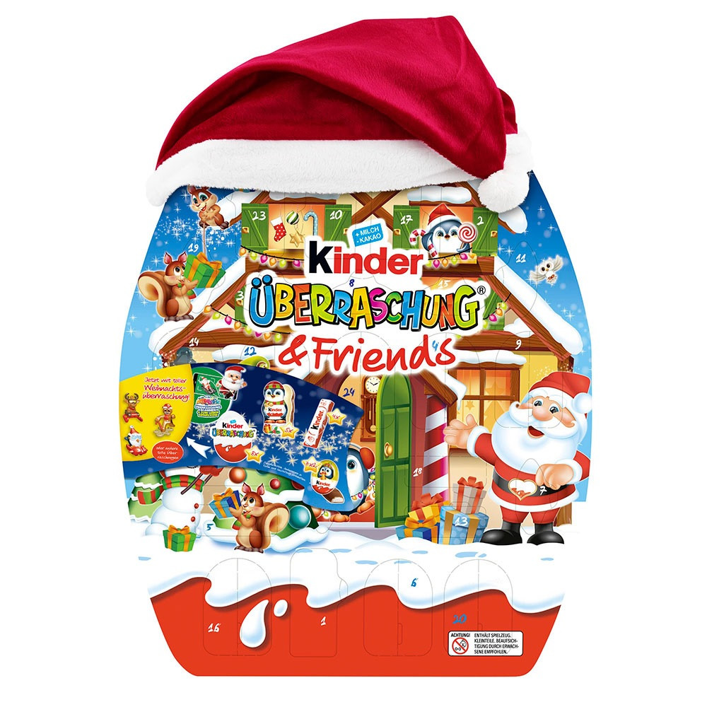 Шоколад Адвент календар Kinder Uberraschung and Friends з шапкою та солодощами 431г, фото 1
