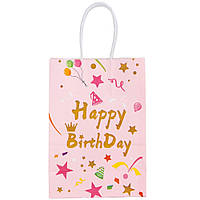 Подарочные пакеты "Happy birthday" (29х15 см) розовый плотная бумага (упаковка 12 шт.)