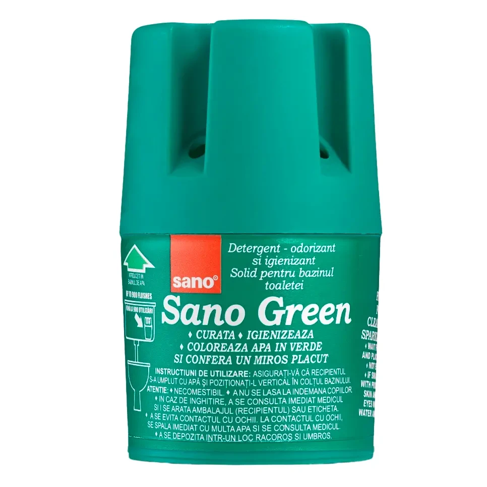 Блок бачок для миття та дезінфекції унітазу Sano Green зелений , 150 г, фото 1