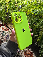 Силиконовый чехол c квадратными бортиками на iPhone 15 Pro Max Party Green Silicone case на айфон зеленый