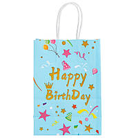 Подарочные пакеты "Happy birthday" (29х15 см) голубой плотная бумага (упаковка 12 шт.)