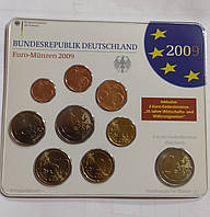 Германия 2009J годовой набор евро монет. 9 монет, из них две юбилейные, в жестком блистере..