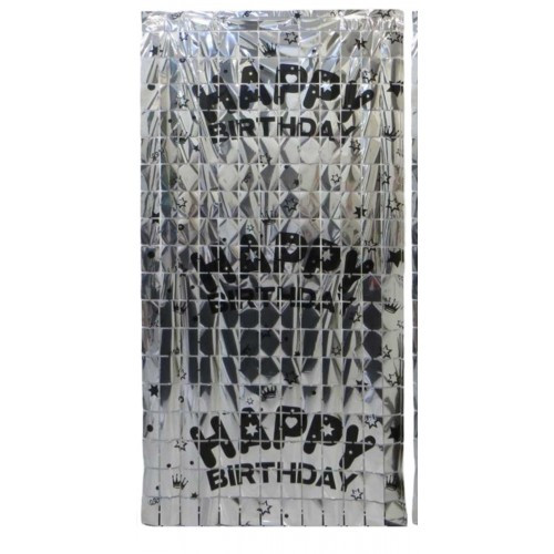 Фотозона-шторка з фольги 13002-S Квадрат-Happy Birthday 1*2m Срібло