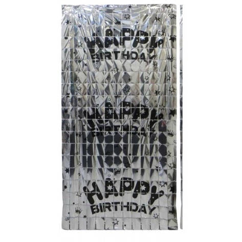 Фотозона-шторка з фольги 13002-S Квадрат-Happy Birthday 1*2m Срібло, фото 1