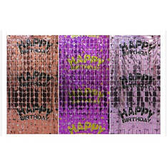 Фотозона-шторка з фольги 13002-P Квадрат-Happy Birthday 1*2m Фіолет, Троянд, Шампань