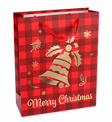 Новорічний подарунковий пакет "Christmas bell" 26*32*10 см, ламінований картон, колір червоний