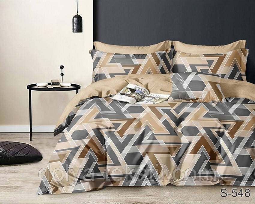 Сатин Євро комплект постільної білизни ТМ TAG натуральна бавовна з компаньйоном S548, фото 1