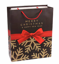 Новорічний подарунковий пакет "Happy new year" 26*32*10 см, ламінований картон, колір чорний