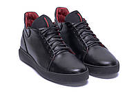 Чоловічі зимові кросівки утеплені шкіряні ZG Black Red Premium Quality розмір