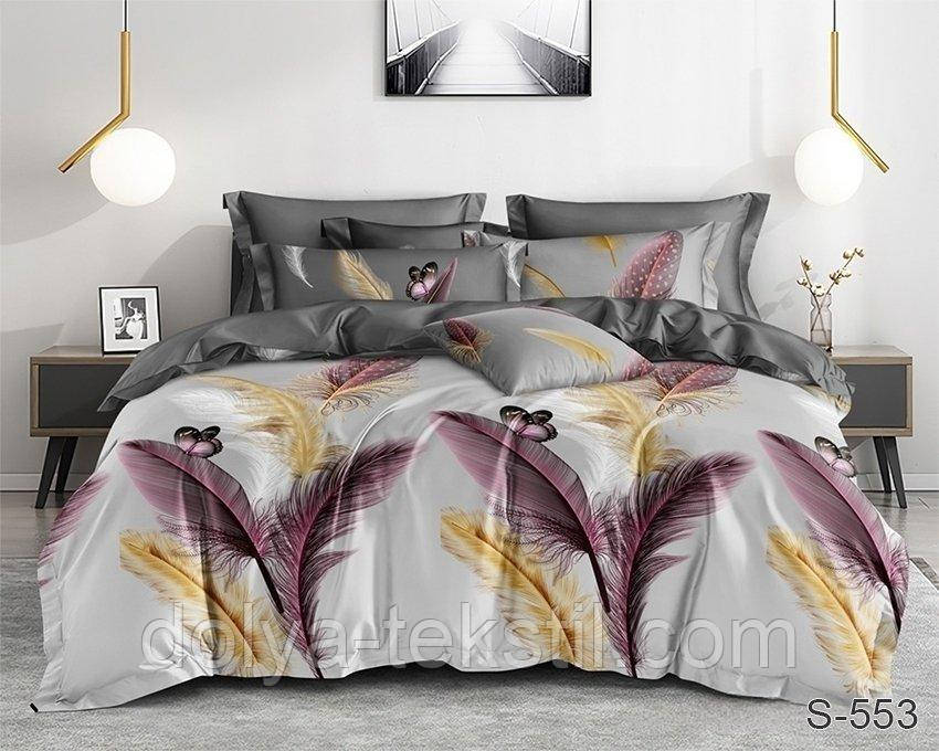 Сатин Євро комплект постільної білизни ТМ TAG натуральна бавовна з компаньйоном S553, фото 1