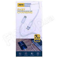 USB-C кабель Lightning для iPhone Aspor A109 1m 3.0A, колір білий