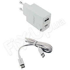 Мережевий зарядний пристрій Aspor A826 (USB-C 20 W + Type-C Cable 3 A, PD), колір білий