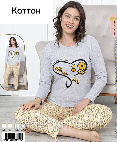 Піжама жіноча футболка з довгим рукавом і штани якість коттон Туреччина, фото 2