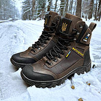 Мужские тактические берцы зимние на меху коричневые, военные ботинки с гербом зима, армейская обувь на зиму