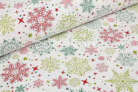 Ранфорс 240 см Сніжинки червоно-зелені