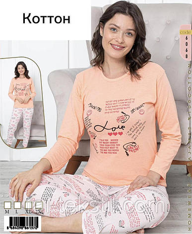 Піжама жіноча футболка з довгим рукавом і штани якість коттон Туреччина, фото 2