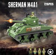 Конструктор американский танк Шерман Sherman вторая мировая война 4 мини фигурки в коробке 726 деталей
