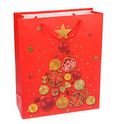 Новорічний подарунковий пакет "Christmas tree" 18*24*8.5 см, ламінований картон, колір червоний
