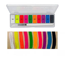 Аквагрим 10 кольорів Veronni: 8-УФ для боді-арта + пензлик, фото 3