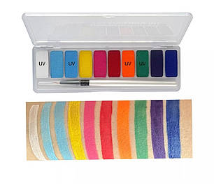 Аквагрим 10 кольорів Veronni 1УФ фарби для боді арта + пензлик, фото 1