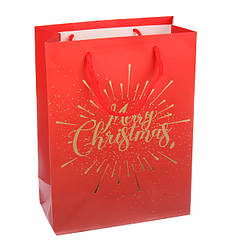 Новорічний подарунковий пакет "Merry Christmas red" 18*24*8.5 см, ламінований картон
