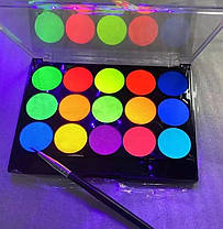 УФ аквагрим Papa Kiss Water Based набір 15 кольорів + пензлик, фото 4