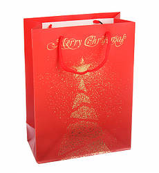 Новорічний подарунковий пакет "Новорічна ялинка" 18*24*8.5 см, ламінований картон
