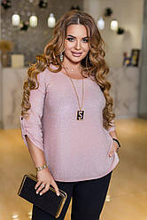 Жіноча стильна кофта з блискучої тканини зі вставкою сітки на спинці, батал великі розміри