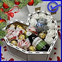 Готовый подарочный набор на новый год с мыльными розами и игрушкой, наборы с шоколадными конфетами и алкоголем
