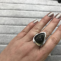Обсидиан кольцо с натуральным обсидианом в серебре размер 18,8 Индия!