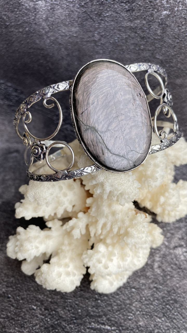 Браслет широкий гіперстен браслет-манжет з натуральним каменем гіперстен браслет з гіперстеном у сріблі. Індія