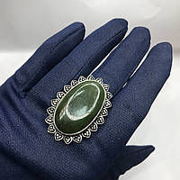 Нефрит кольцо с натуральным нефритом 19,7 размер в серебре. Индия
