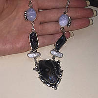 Ботсванский агат жемчуг сапфирин ожерелье с агатом сапфирином жемчугом барочный жемчуг барокко Индия
